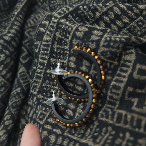 Premier Designs Black Brown Beaded Hoop Pierced Earrings - Picture 4 of 7